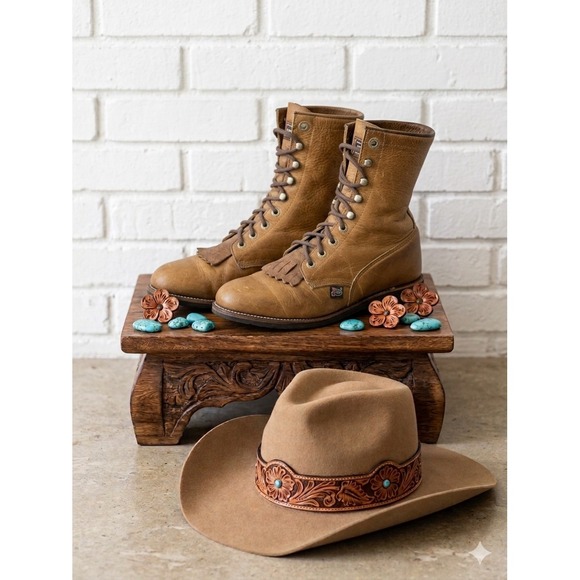 Justin Boots Shoes - Justin Boots 🦋🤎🦋 Tan Leather Lace Up Kiltie Western festival boots -7